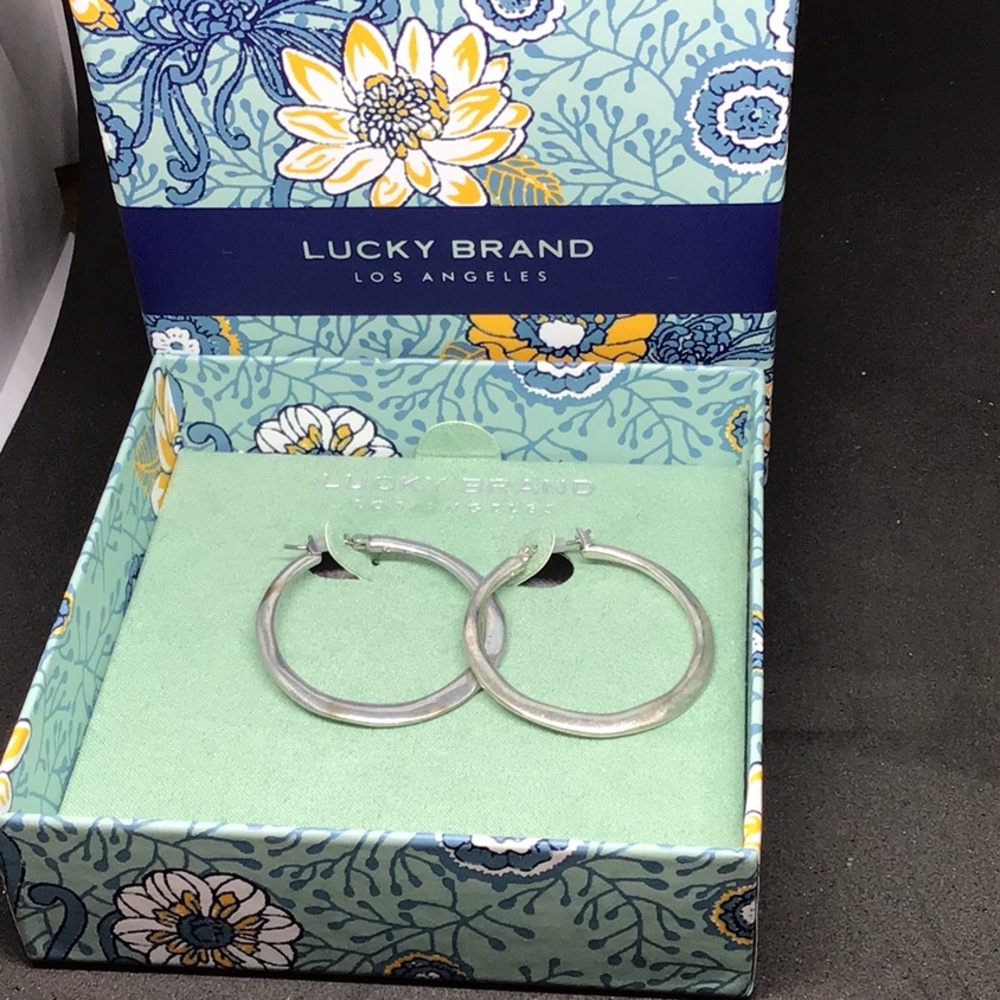 Lucky Brand Silver Hammered Hoops